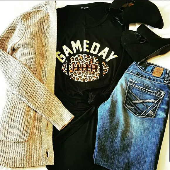Tops - Game Day Leopard Print Football Black Tank Medium
